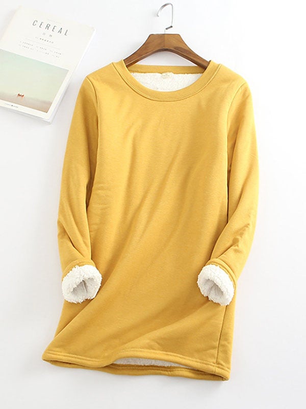 Women‘s Casual Cotton Round Neck Solid Sweatshirt