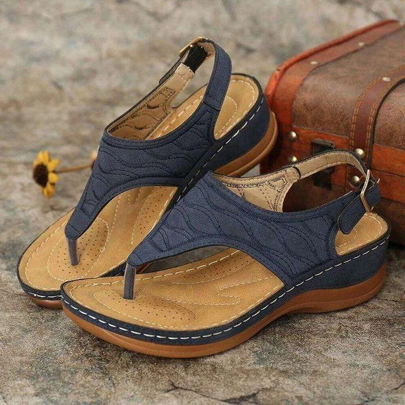 Orthopädische bequeme Slipper-Keilsandalen mit Stickerei, Wandersandalen aus Leder 