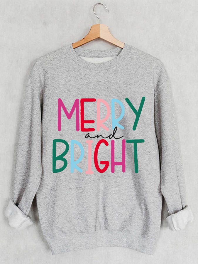 🔥Kaufen Sie 3 und erhalten Sie 10 % Rabatt🔥Lässiges Sweatshirt mit rosa „Merry And Bright Holiday“-Print 