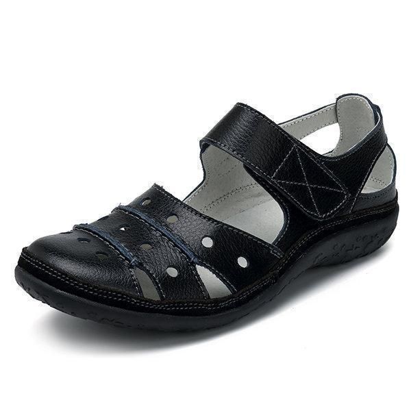 Flache Sandalen aus Leder mit Hohlhaken für Damen 