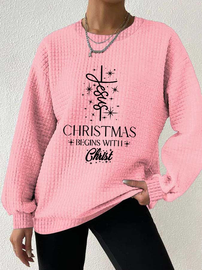 🔥Compra 3 y obtén un 10 % de descuento🔥Sudadera con estampado de gofres para mujer "Christmas Begins With Jesus" 