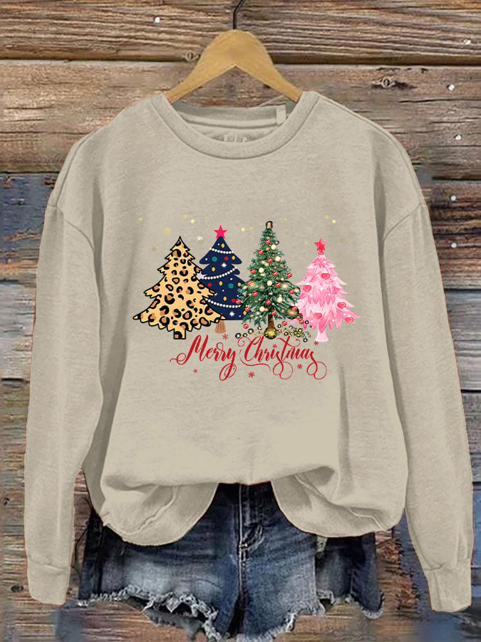 🔥Buy 3 Get 10% Off🔥Women's Christmas Tree Printed Round Neck Long Sleeve Sweatshirt