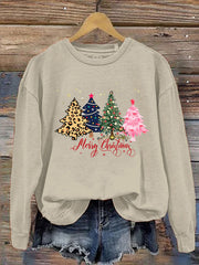 🔥Kaufen Sie 3 und erhalten Sie 10 % Rabatt🔥Langärmliges Sweatshirt mit Rundhalsausschnitt und Weihnachtsbaum-Aufdruck für Damen 