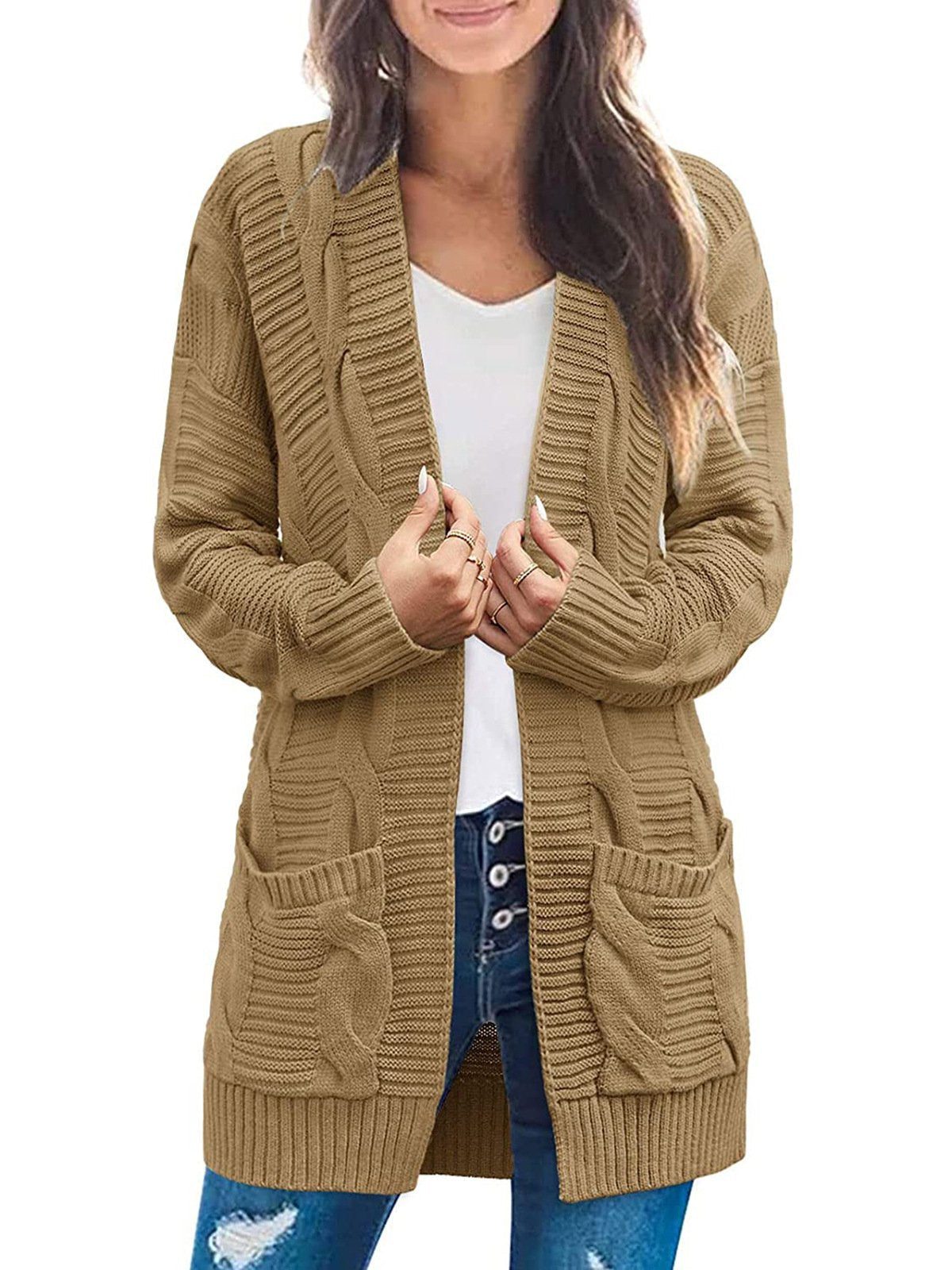 2022 Women's Long Sleeve Cable Knit Cardigan Sweaters