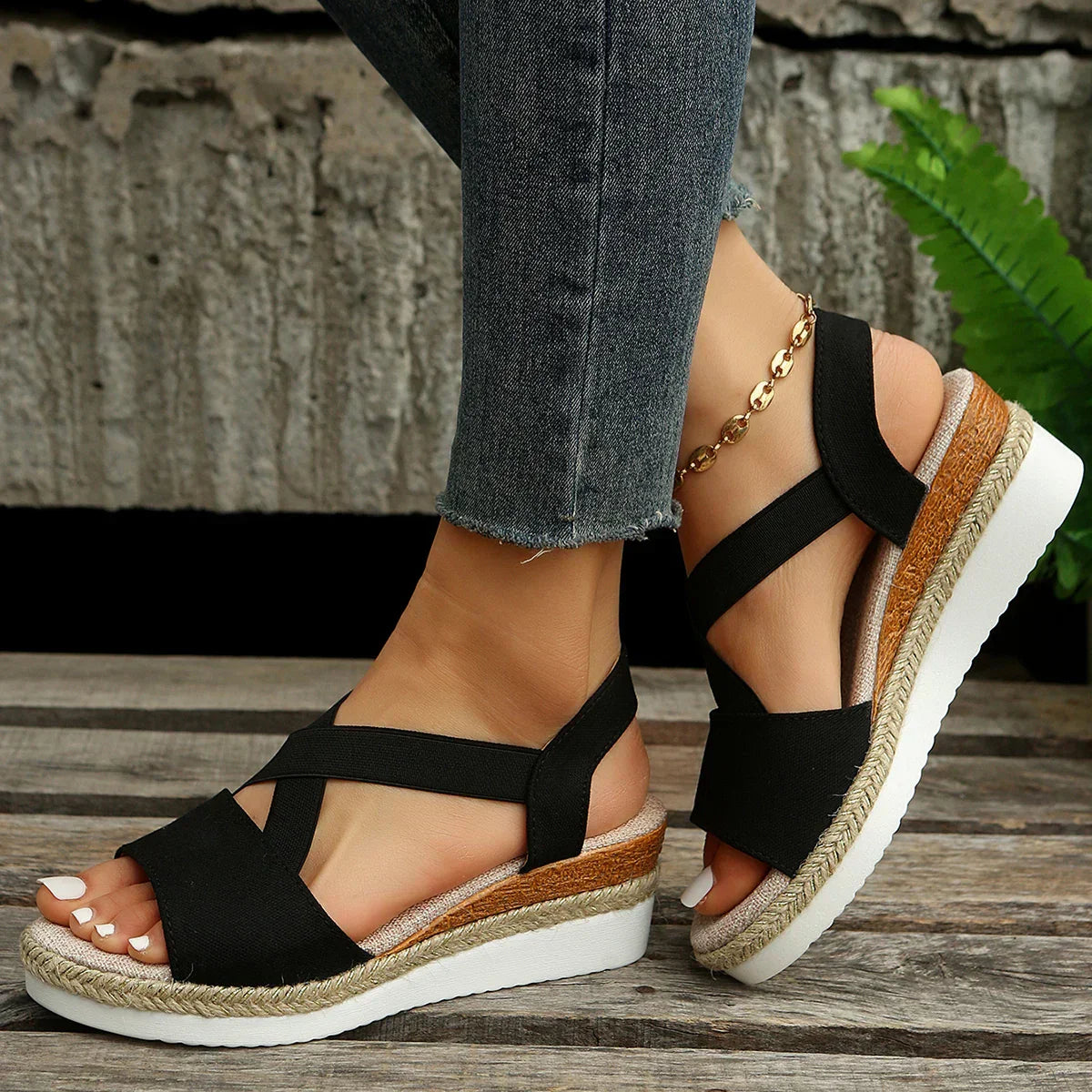 Espadrille-Plateau-Sandalen für Damen