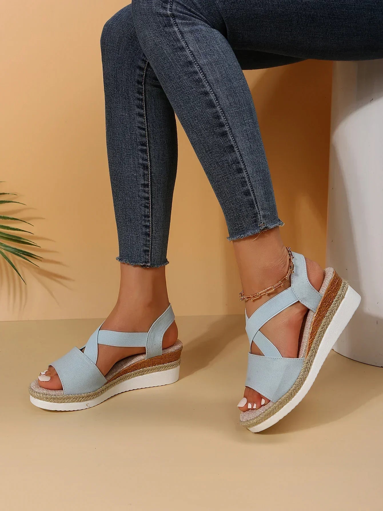 Espadrille-Plateau-Sandalen für Damen