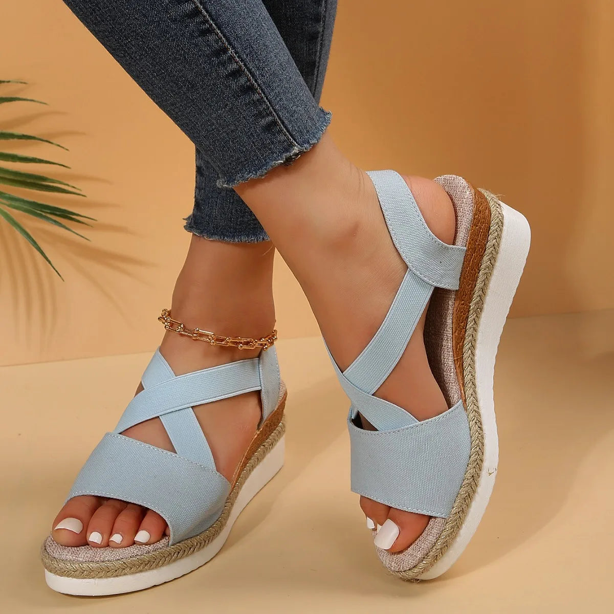 Espadrille-Plateau-Sandalen für Damen