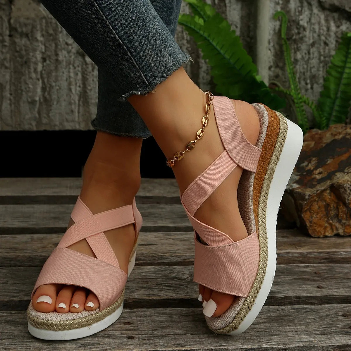 Espadrille-Plateau-Sandalen für Damen