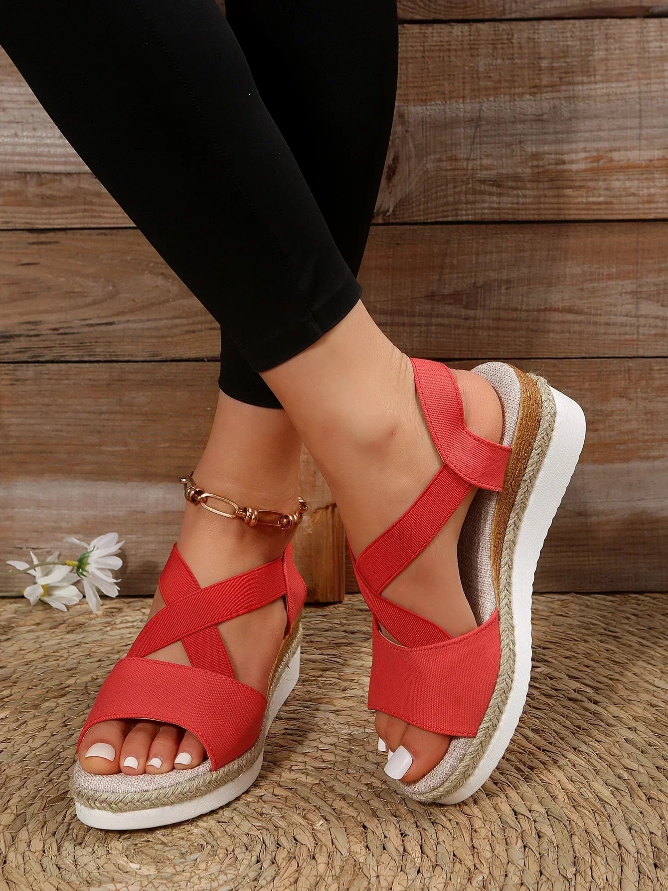 Espadrille-Plateau-Sandalen für Damen