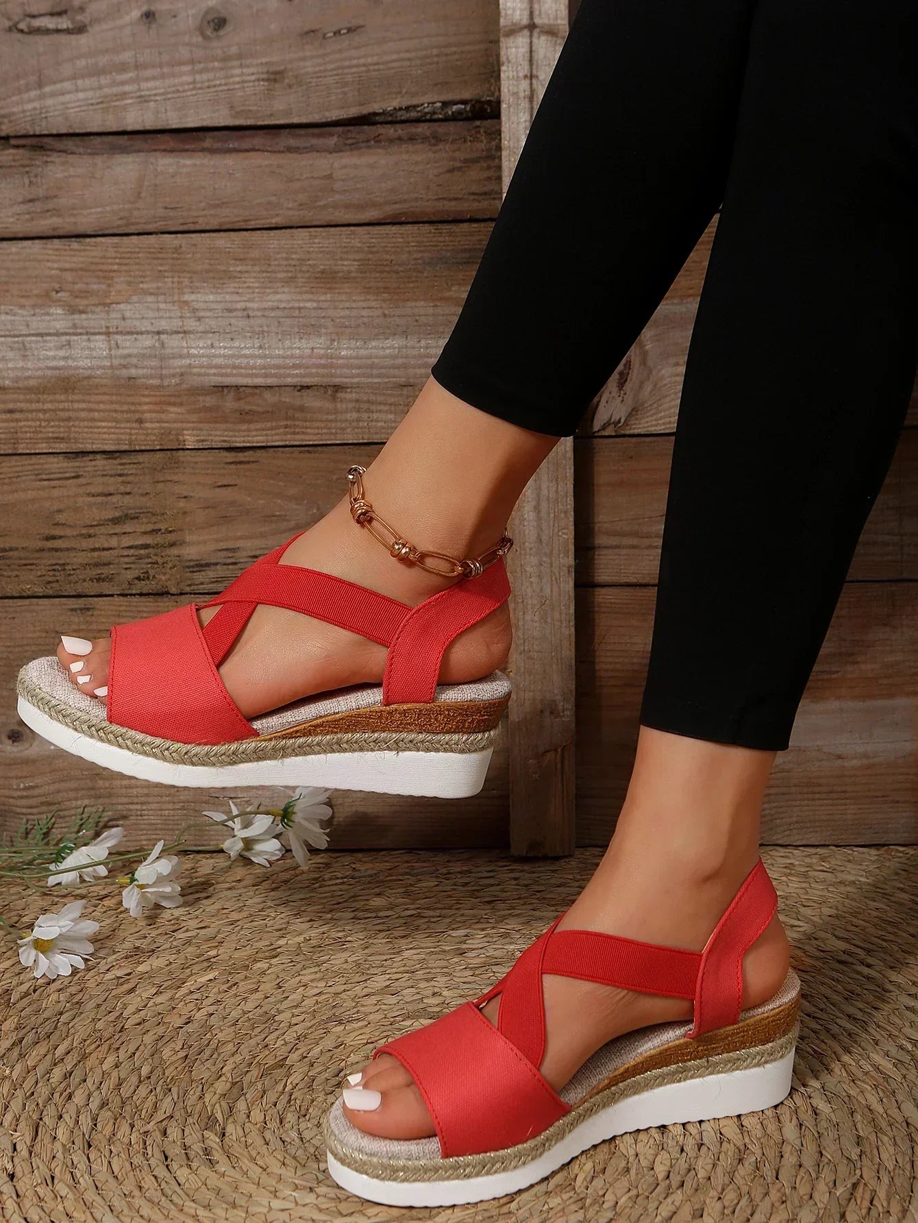 Espadrille-Plateau-Sandalen für Damen