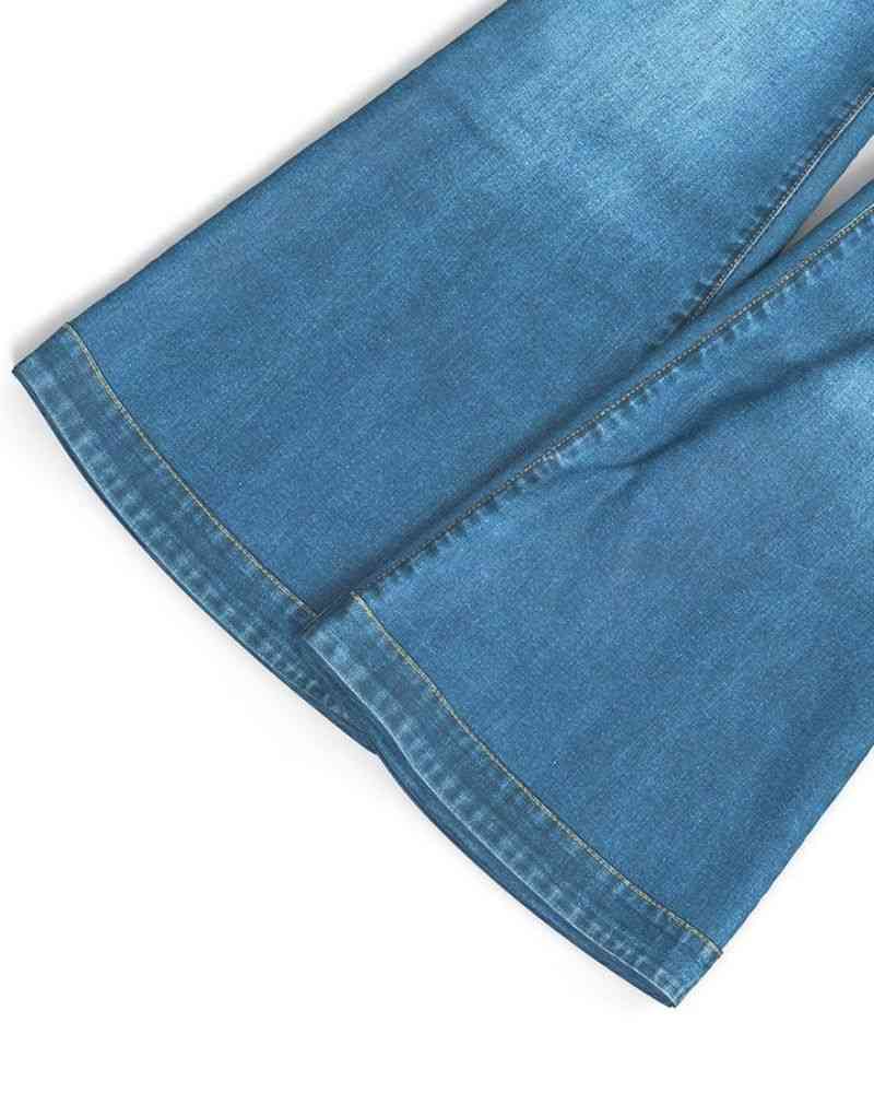 Ladies Flared High Waist Denim Button Stretch Trousers