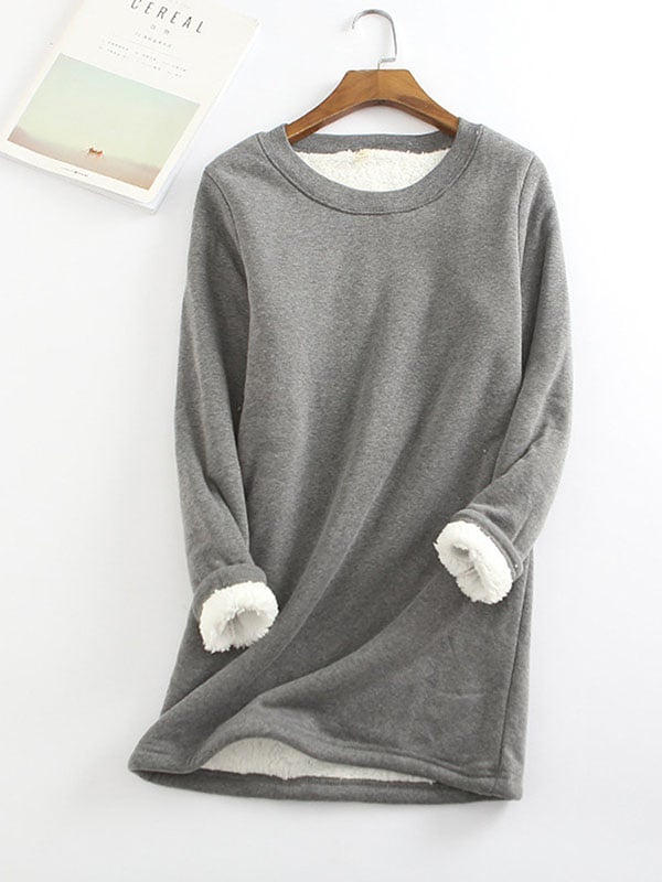 Women‘s Casual Cotton Round Neck Solid Sweatshirt