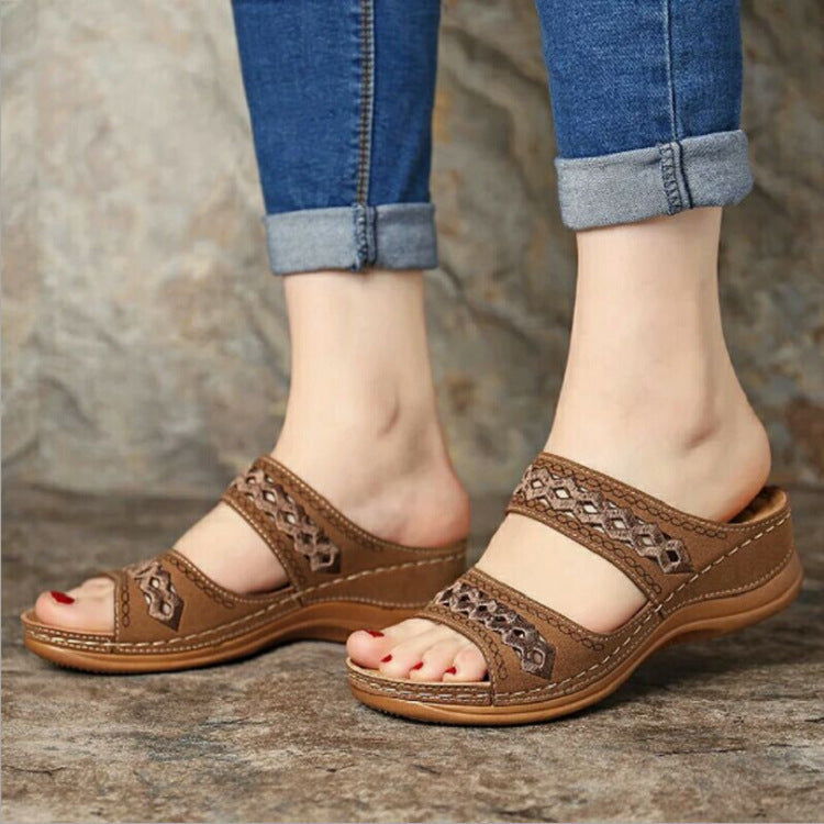 Premium Faux Leather Embroidery Women Sandals