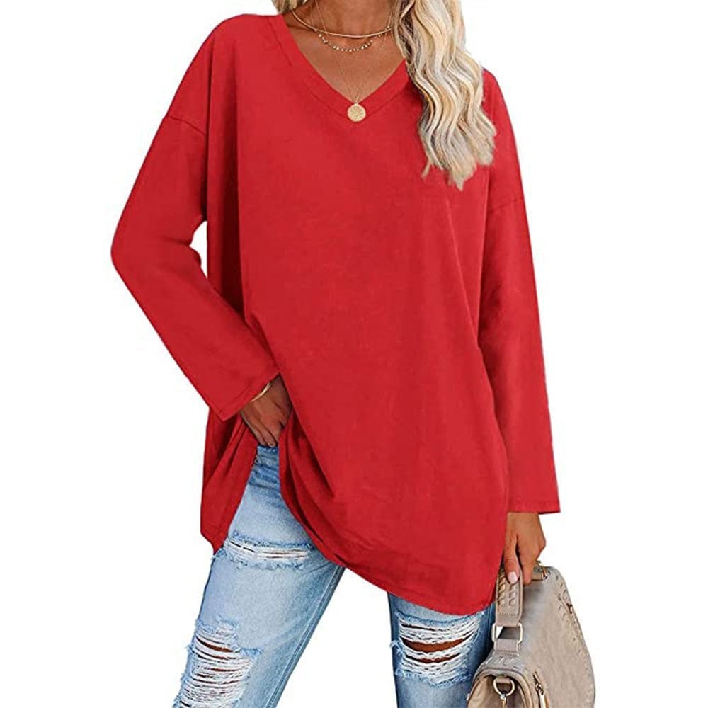 Women's Loose Long Sleeve Fashion V-neck Top (Buy 3 Free Shipping)