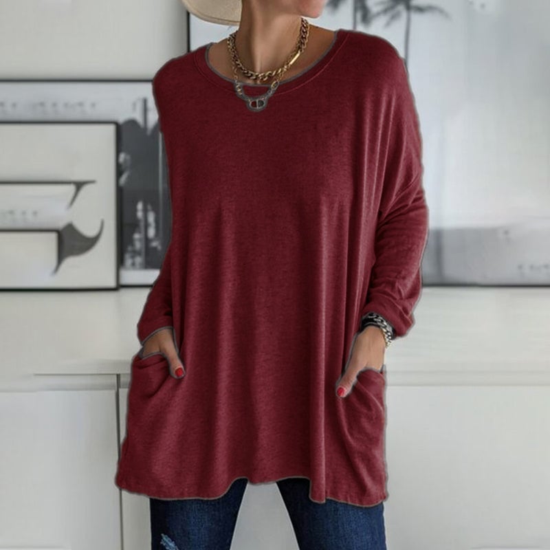 🔥HOT SALE-49% OFF-Round Neck Long Sleeve Pocket Solid T-Shirt