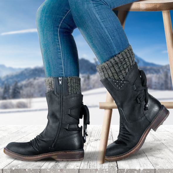 Botas de nieve con cordones en la parte posterior y cálidas para mujer en invierno 