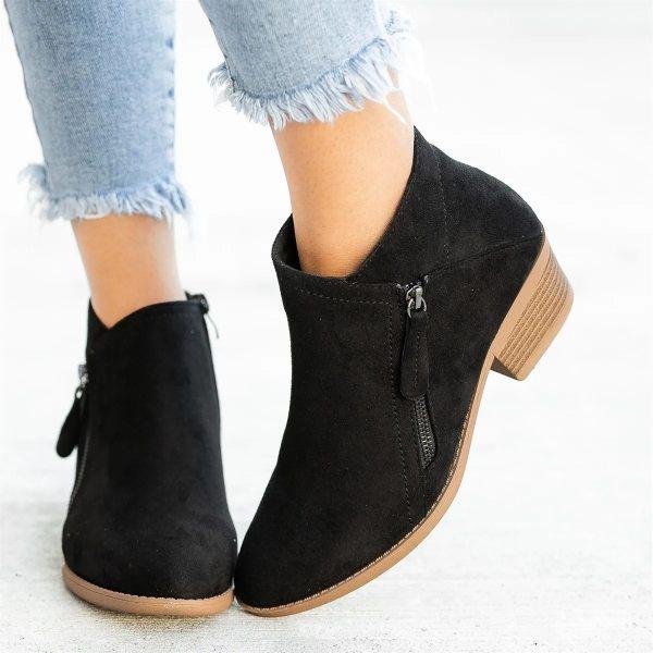 Women'S Chunky Heel Side Zip Ankle Boots