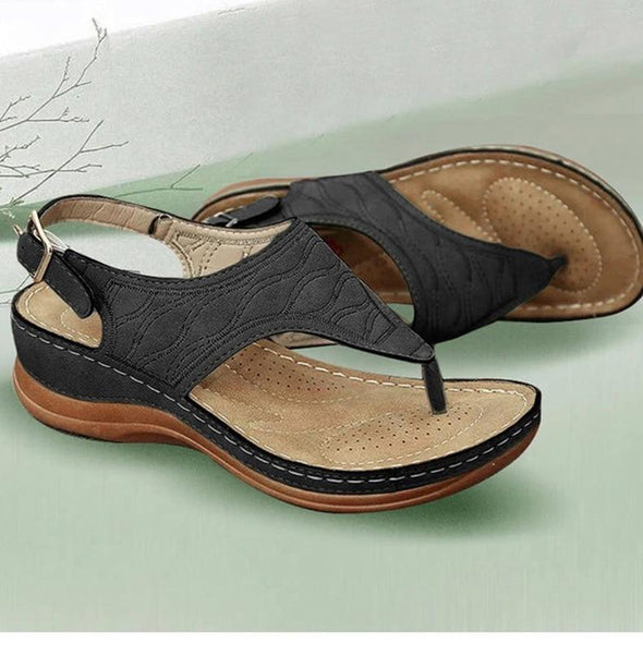 Orthopädische bequeme Slipper-Keilsandalen mit Stickerei, Wandersandalen aus Leder 