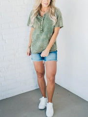 Women's Washed Button T-Shirt (Buy 2 Free Shipping)