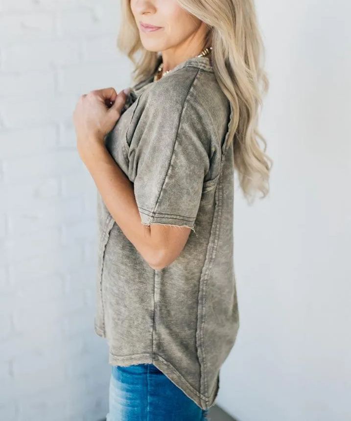 Women's Washed Button T-Shirt (Buy 2 Free Shipping)