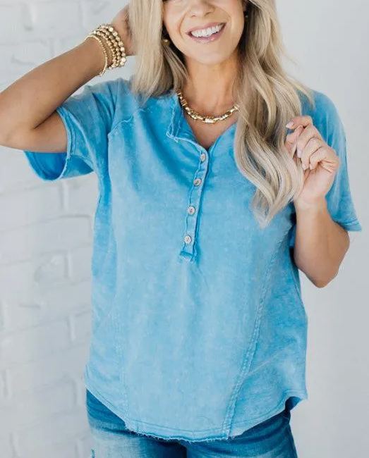 Women's Washed Button T-Shirt (Buy 2 Free Shipping)