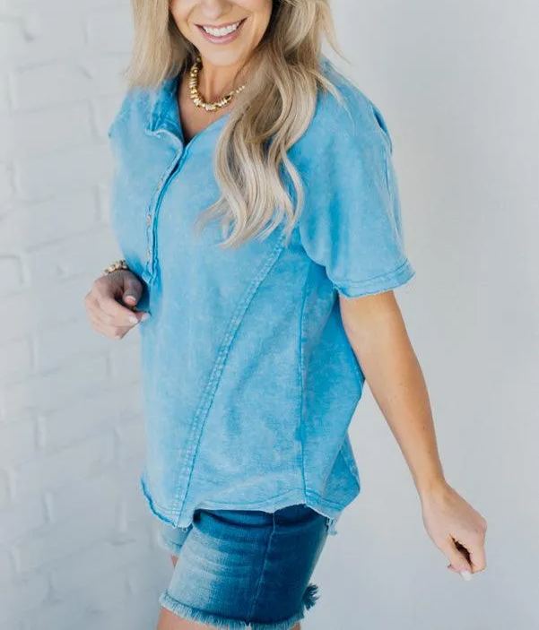 Women's Washed Button T-Shirt (Buy 2 Free Shipping)