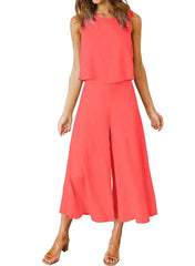 Women's Sleeveless Tank Crop Top Wide Leg Flowy Pants Set (Buy 2 Free Shipping)