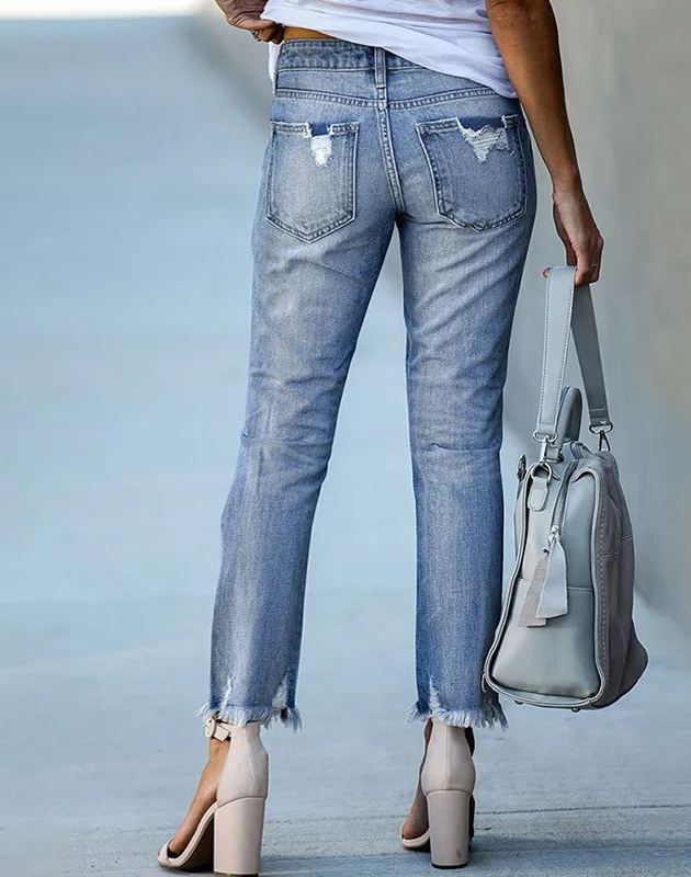 Washed Frayed Fringed Jeans