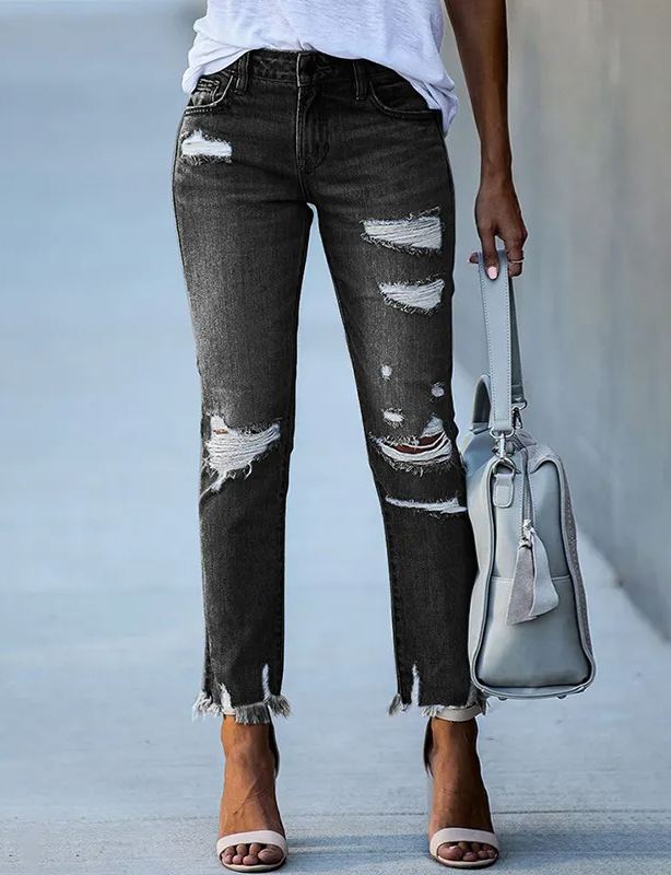 Washed Frayed Fringed Jeans