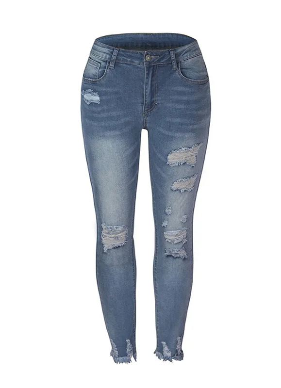 Washed Frayed Fringed Jeans