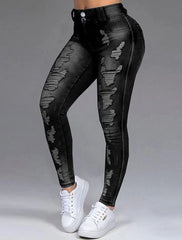 Double-button Ripped Skinny Stretch Jeans