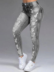 Double-button Ripped Skinny Stretch Jeans