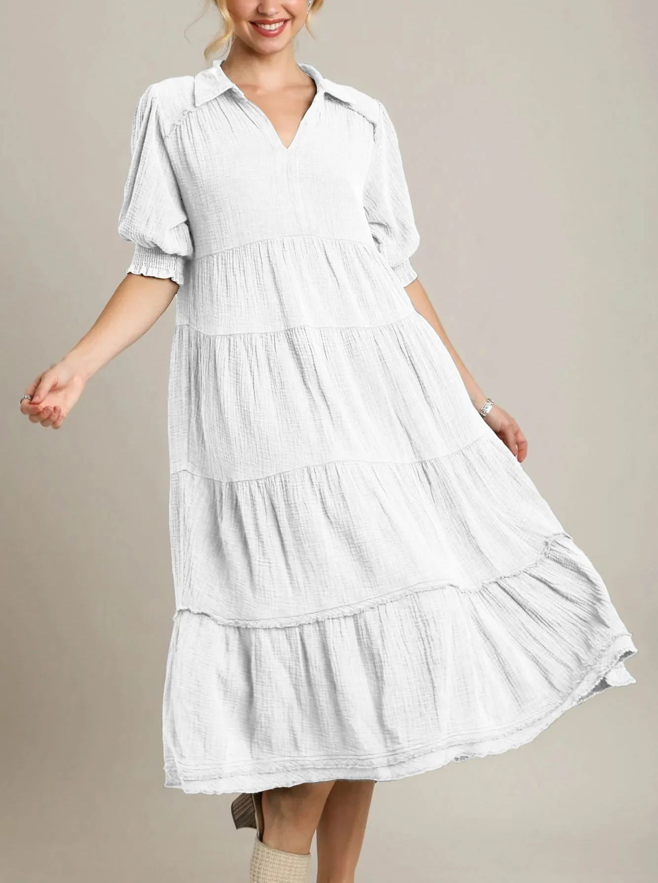 Women's V Neck Tiered Maxi Dress (Buy 2 Free Shipping)