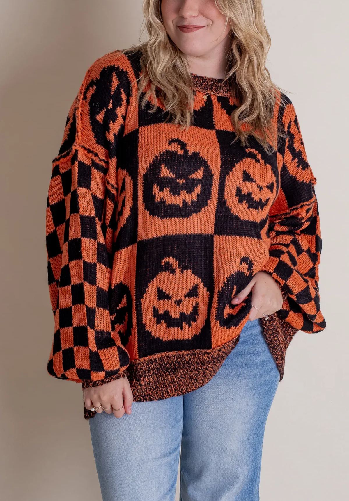 Karierter Halloweenpullover für Damen – Gruselige Jahreszeit (Kaufen Sie 2, kostenloser Versand)