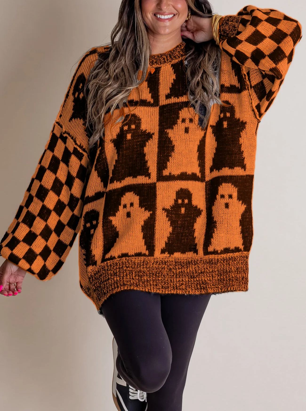 Karierter Halloweenpullover für Damen – Gruselige Jahreszeit (Kaufen Sie 2, kostenloser Versand)