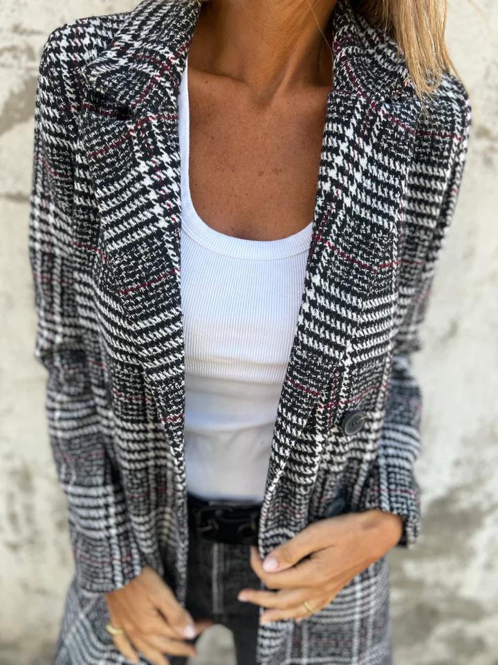 OFERTA DE LIQUIDACIÓN🔥Abrigo tipo blazer con solapa a cuadros