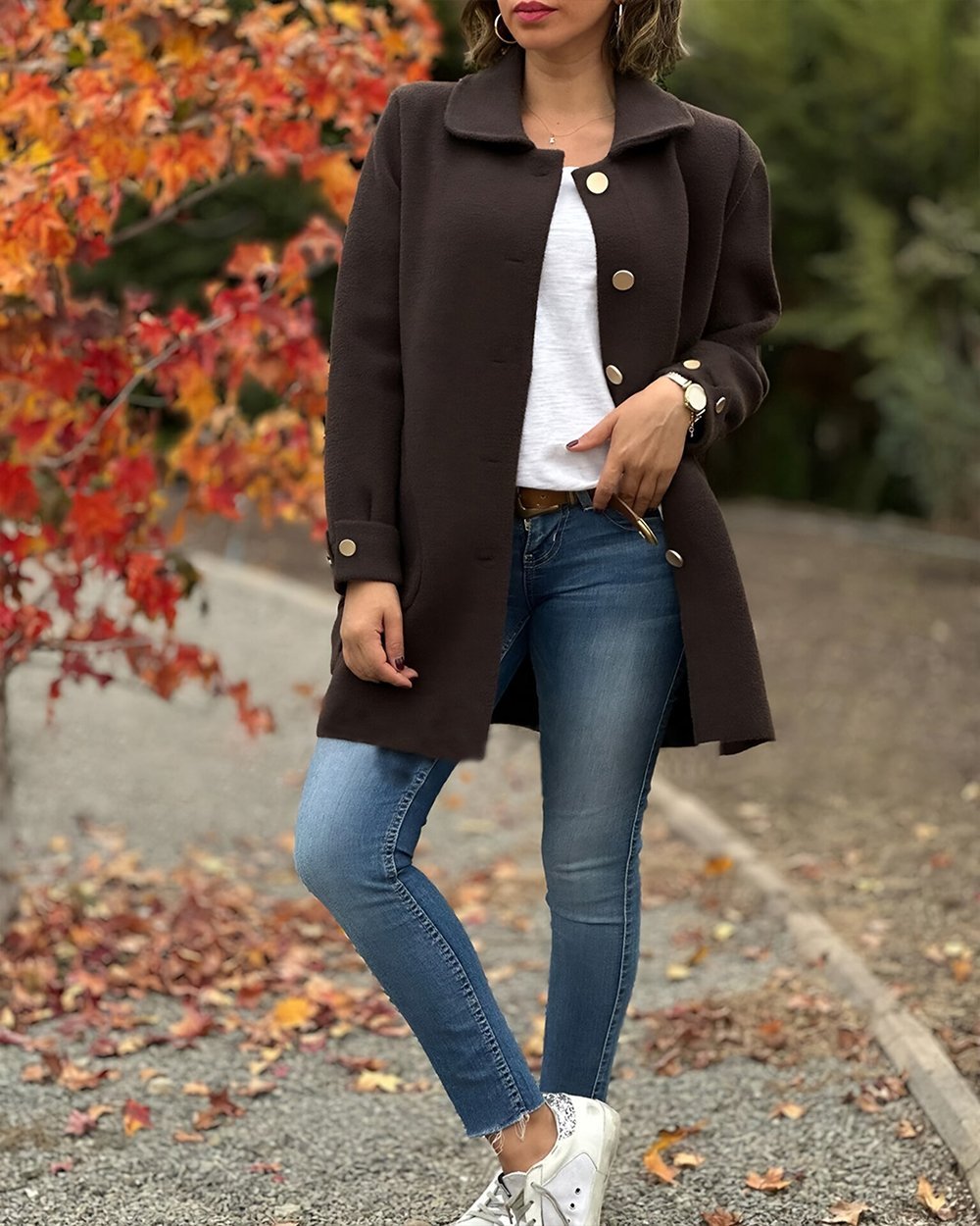 Lange Jacke mit Revers und umgeschlagenen Manschetten für Damen 