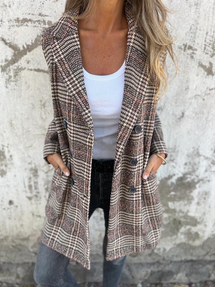 OFERTA DE LIQUIDACIÓN🔥Abrigo tipo blazer con solapa a cuadros