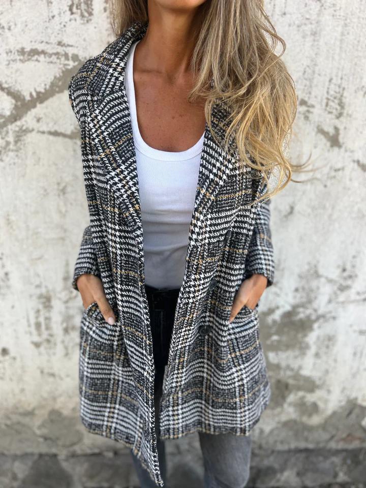 OFERTA DE LIQUIDACIÓN🔥Abrigo tipo blazer con solapa a cuadros