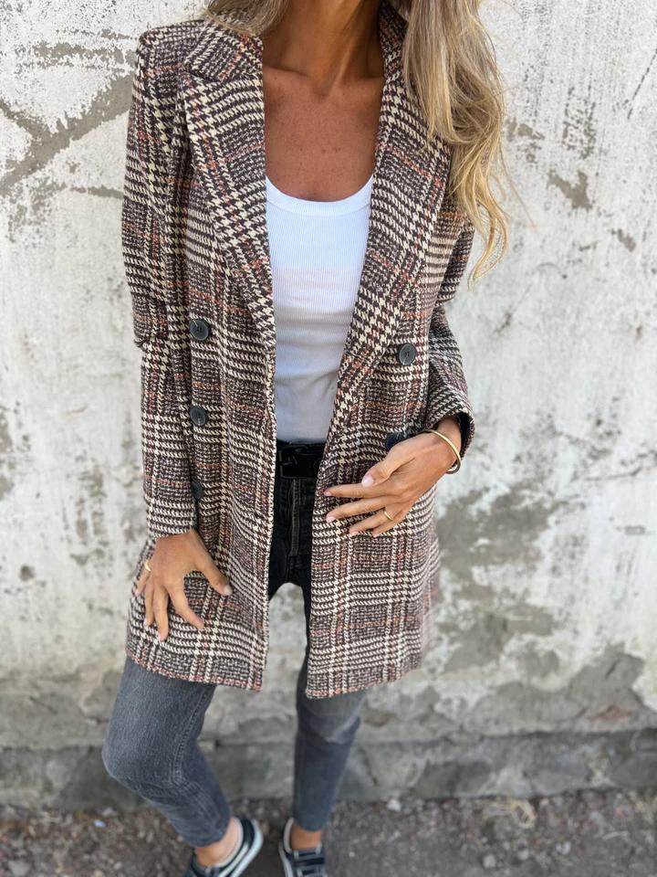 OFERTA DE LIQUIDACIÓN🔥Abrigo tipo blazer con solapa a cuadros