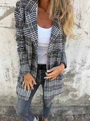 OFERTA DE LIQUIDACIÓN🔥Abrigo tipo blazer con solapa a cuadros