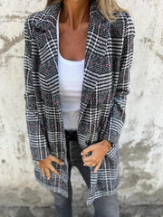 OFERTA DE LIQUIDACIÓN🔥Abrigo tipo blazer con solapa a cuadros