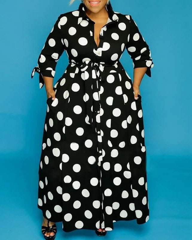 Elegantes langes Polka Dot-Kleid für Damen (2 Stück kaufen, kostenloser Versand)