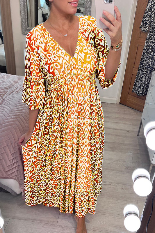 2024 New Bohemian Casual Print V-neck Long Dress (Buy 2 Free Shipping)